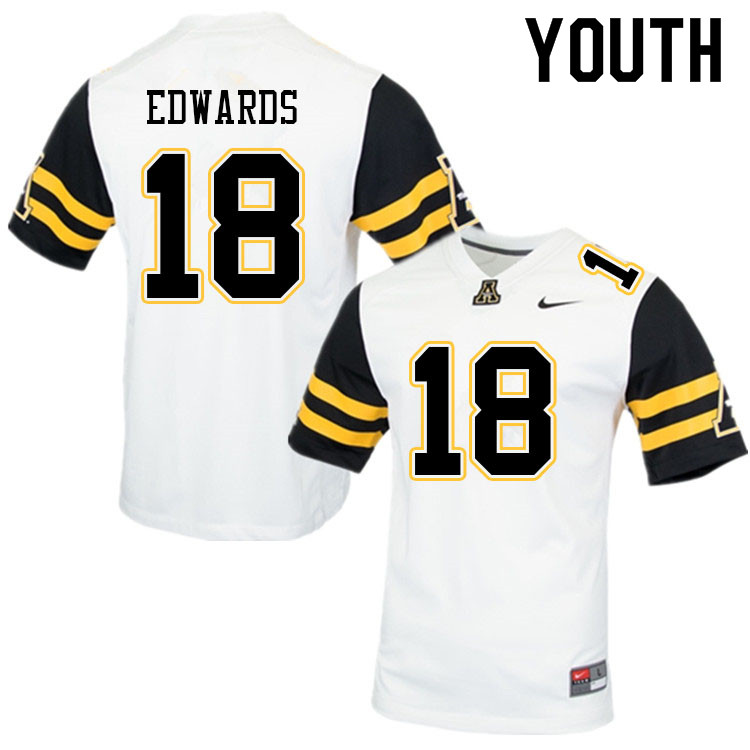 Youth #18 James Edwards Appalachian State Mountaineers College Football Jerseys Sale-White - Click Image to Close